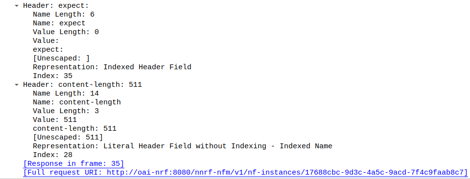 UDR-NRF Registration Response Frame